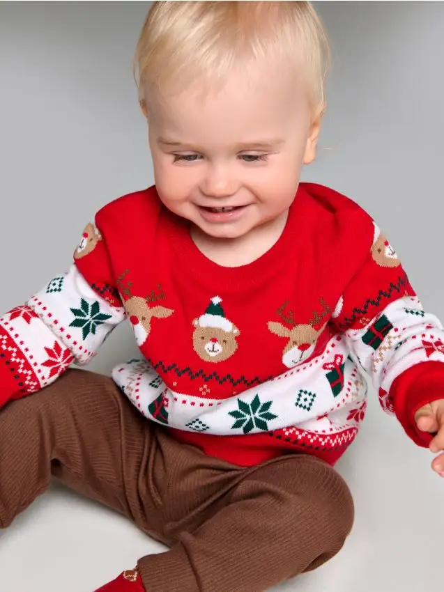 Maglione festivo con renne e regali - rosso