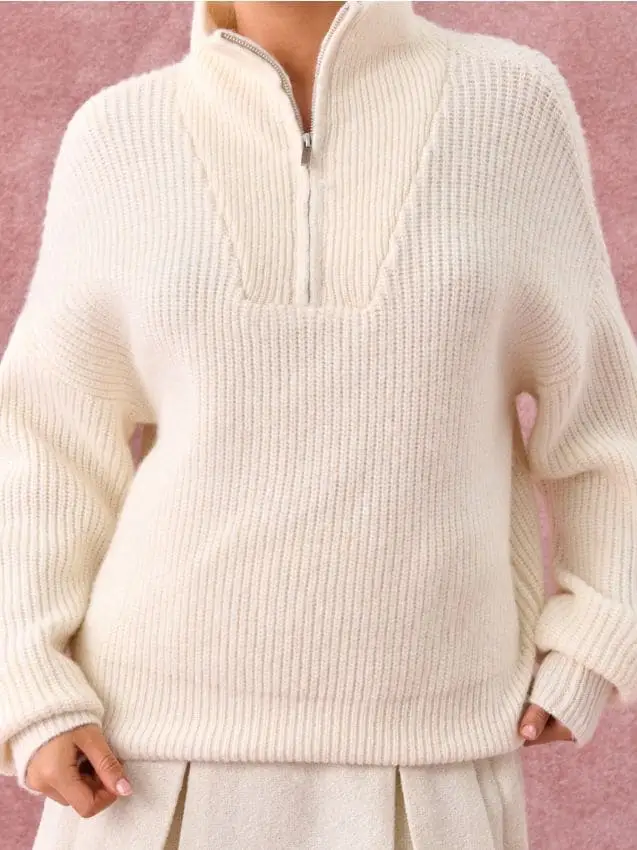 Maglione half-zip con misto lana - nude