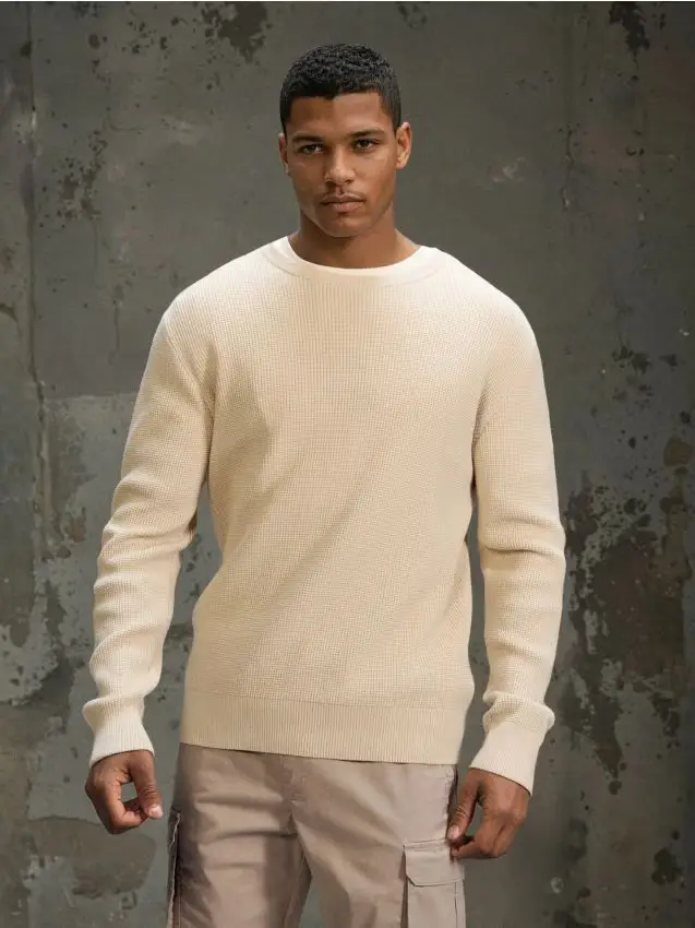 Maglione in cotone a grossa maglia - panna