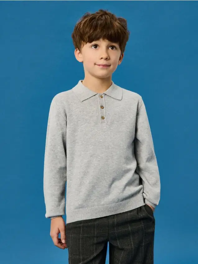 Maglione in cotone con colletto polo - grigio chiaro