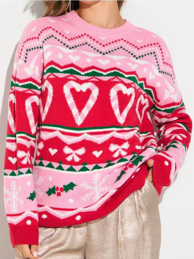 Maglione natalizio con cuori e fiocchi di neve - multicolor