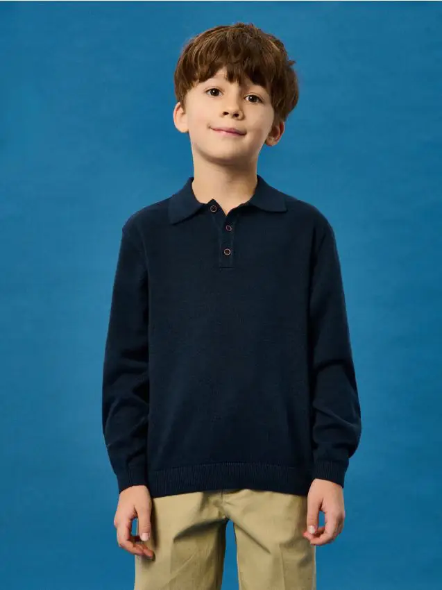 Maglione polo in cotone - blu scuro