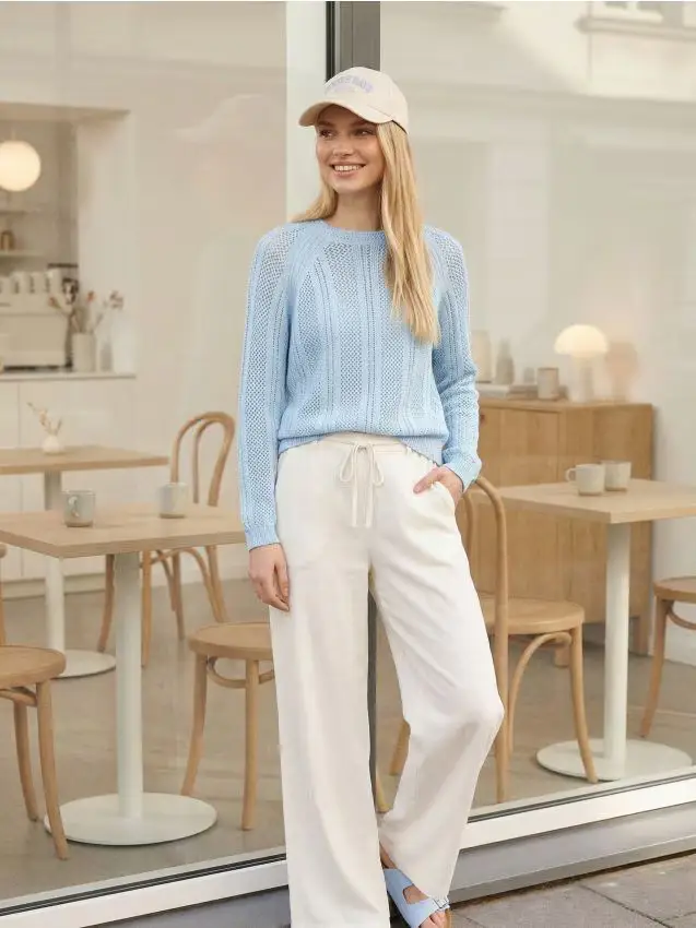 Maglione traforato con cotone - blu pallido