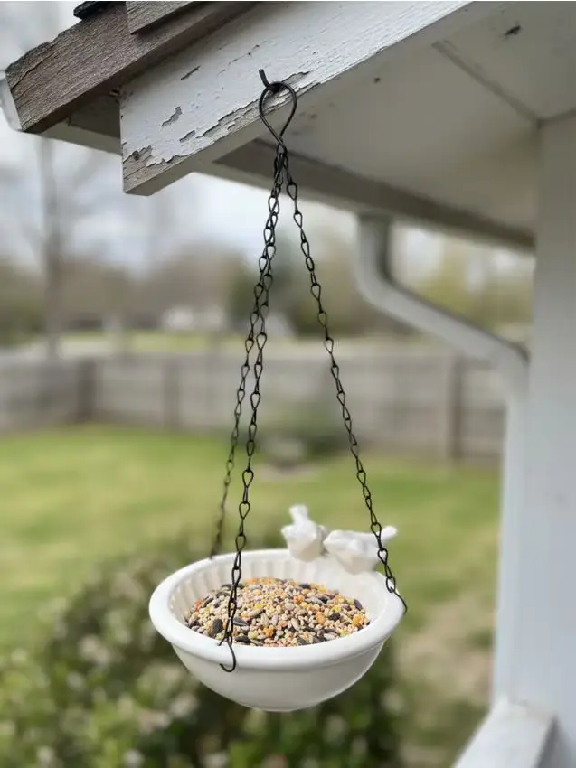 Mangiatoia sospesa per uccelli con figurine di uccellini - nude