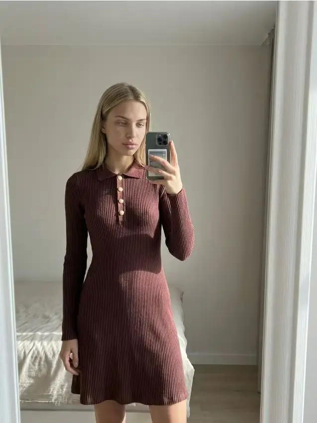 Mini vestito con colletto - bordeaux