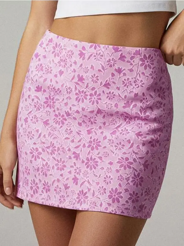 Minigonna con spacco e motivo floreale - orchidea