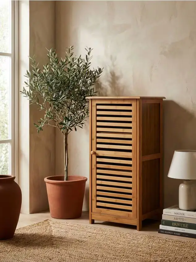 Mobile con anta traforata e tre ripiani - marrone