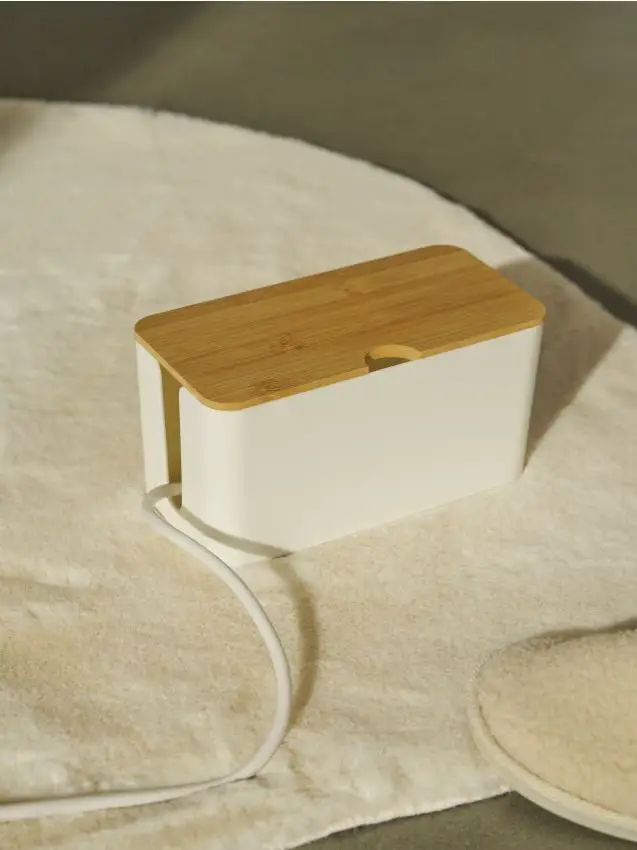 Organizer per cavi con coperchio in bambù - bianco