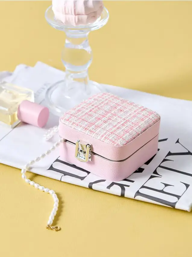 Organizer per gioielli con pannello in tessuto - rosa pastello