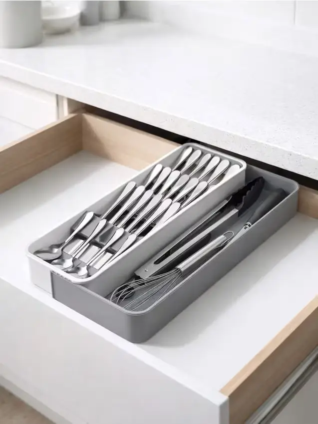 Organizzatore per posate da cassetto - grigio chiaro