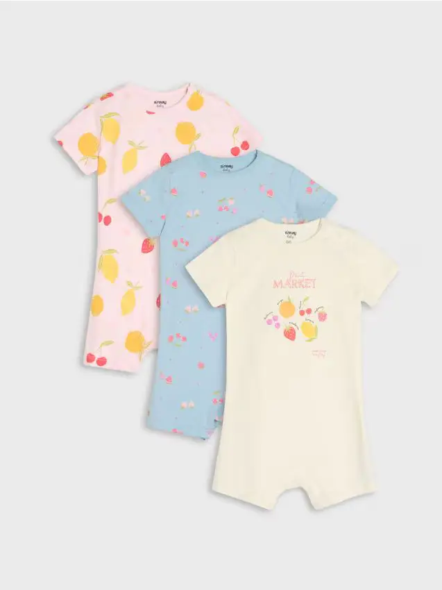 Pagliaccetti in cotone con motivo frutta 3 pack - panna