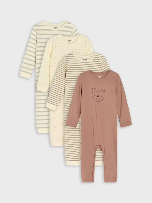 Pagliaccetto in cotone per neonati 4 pack - panna