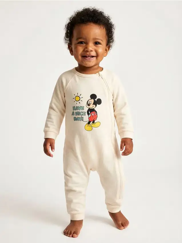 Pagliaccetto in cotone per neonati Mickey Mouse - panna