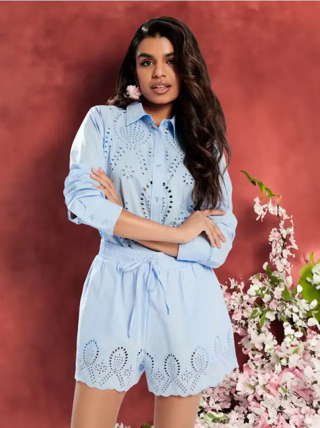 Pantaloncini in cotone - blu pallido