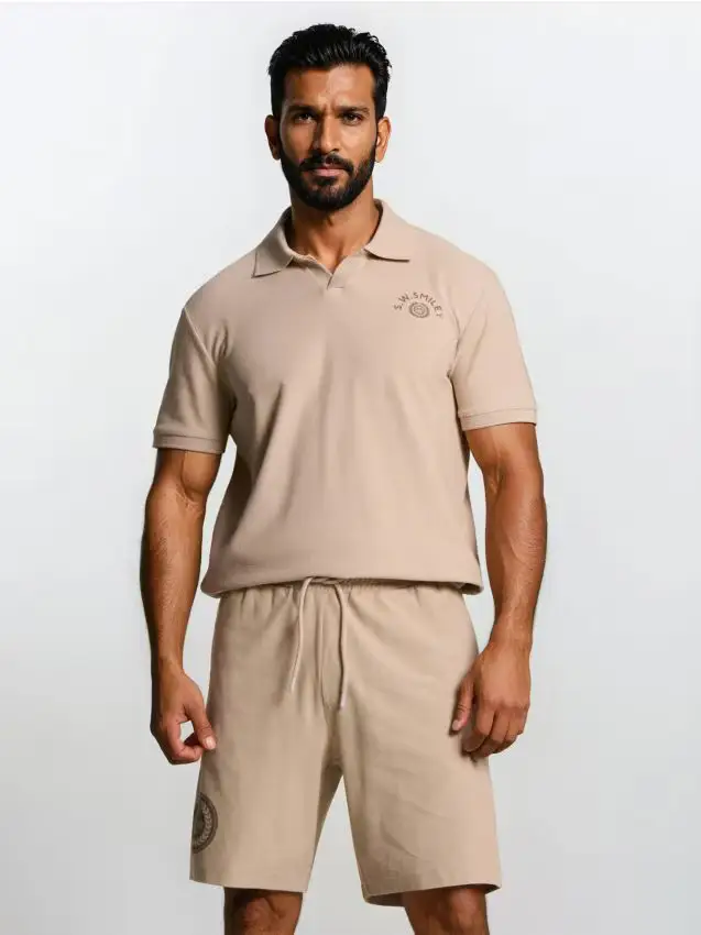 Pantaloncini in cotone con stampa Smiley - beige