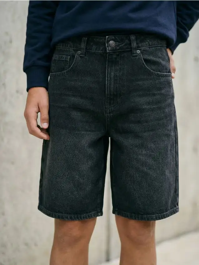 Pantaloncini in denim di cotone - grigio