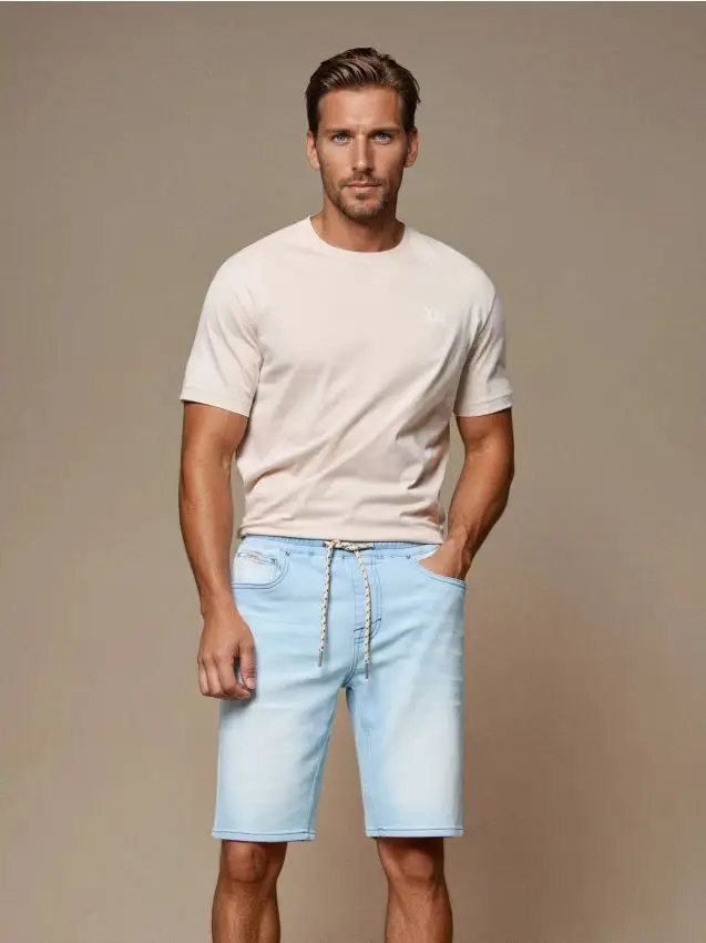 Pantaloncini in denim effetto slavato - blu