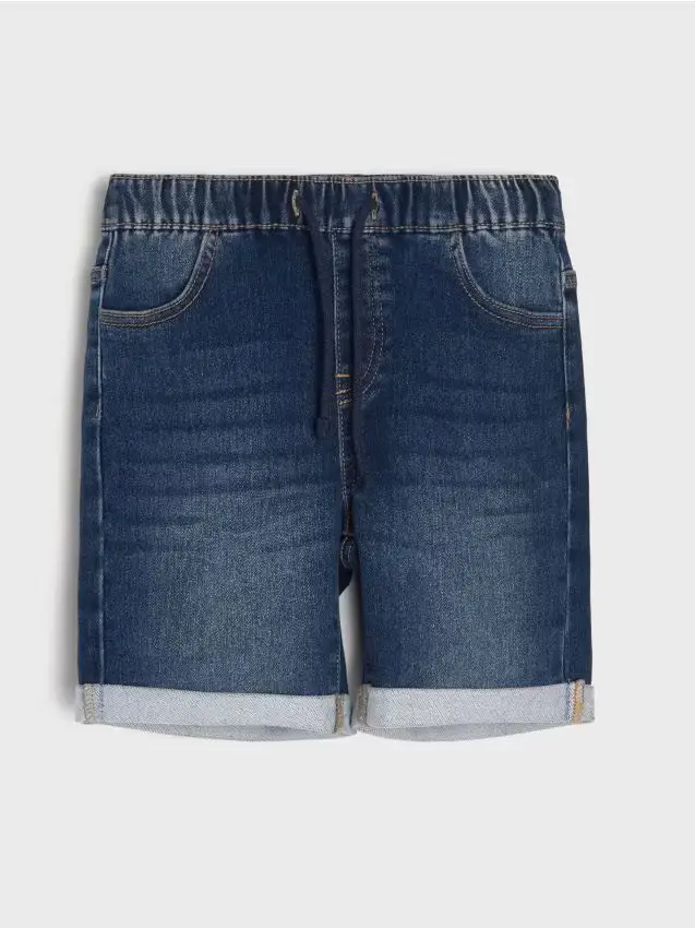 Pantaloncini in denim effetto slavato - blu scuro