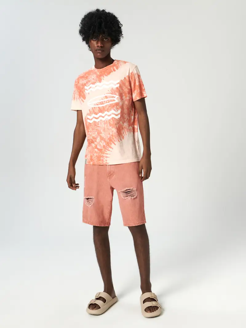 Pantaloncini in denim - salmone miniatura 3