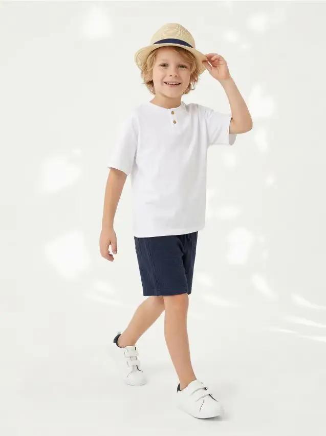 Pantaloncini larghi in mussola con tasche - blu scuro