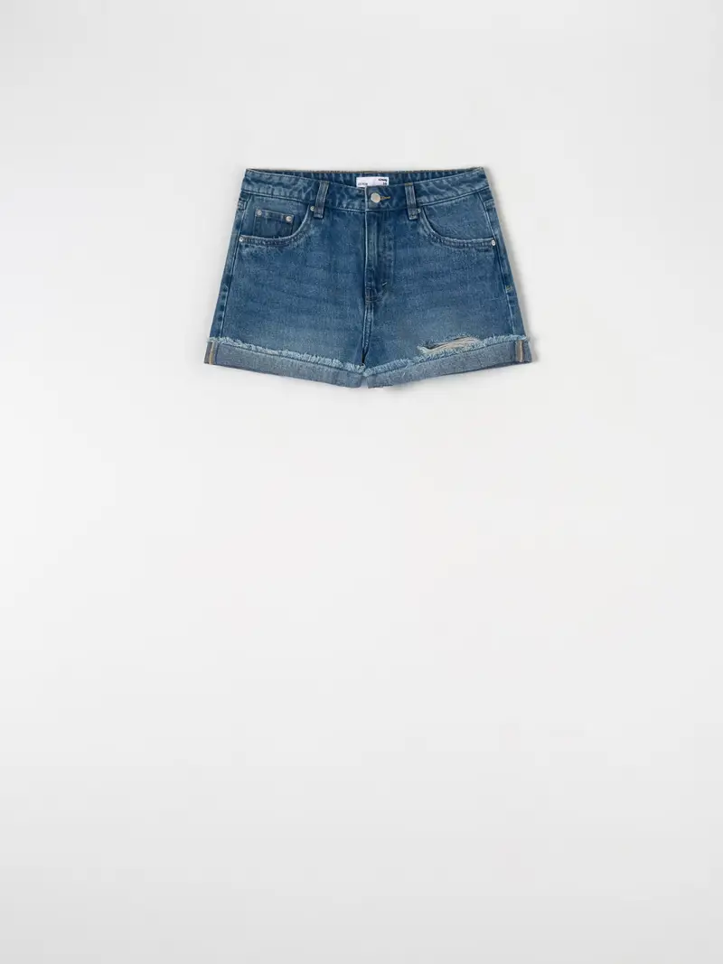 Pantaloncini mom fit in denim - blu miniatura 2