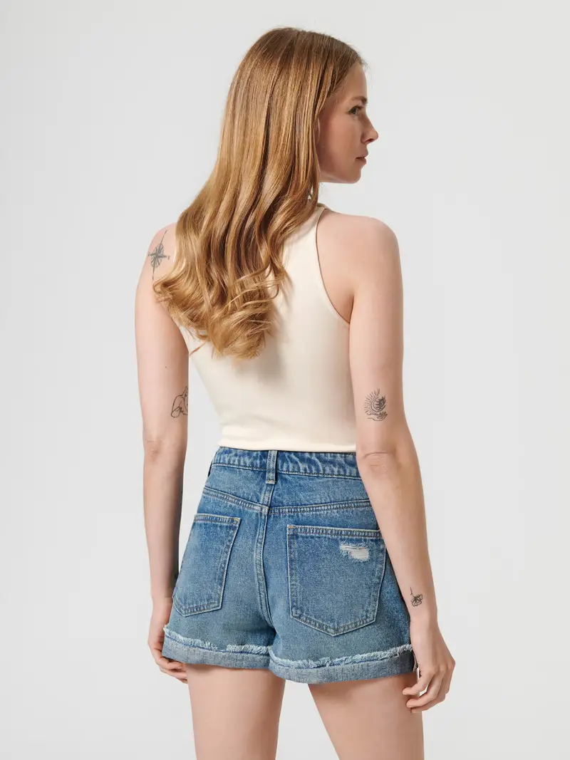 Pantaloncini mom fit in denim - blu miniatura 5