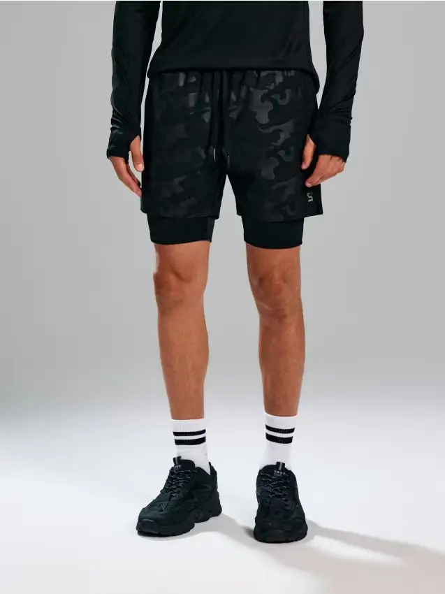 Pantaloncini sportivi a doppio strato - nero