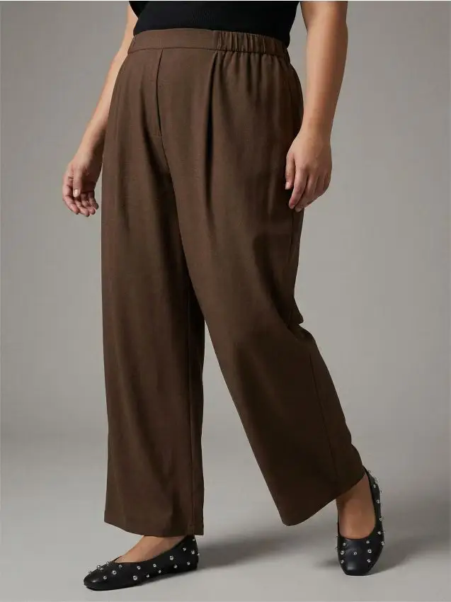 Pantaloni a gamba larga con miscela di lino Plus polveroso Marrone polveroso