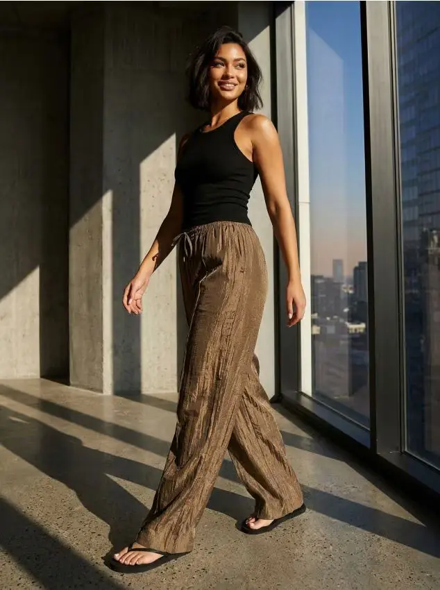 Pantaloni a gamba larga in viscosa - verde oliva chiaro