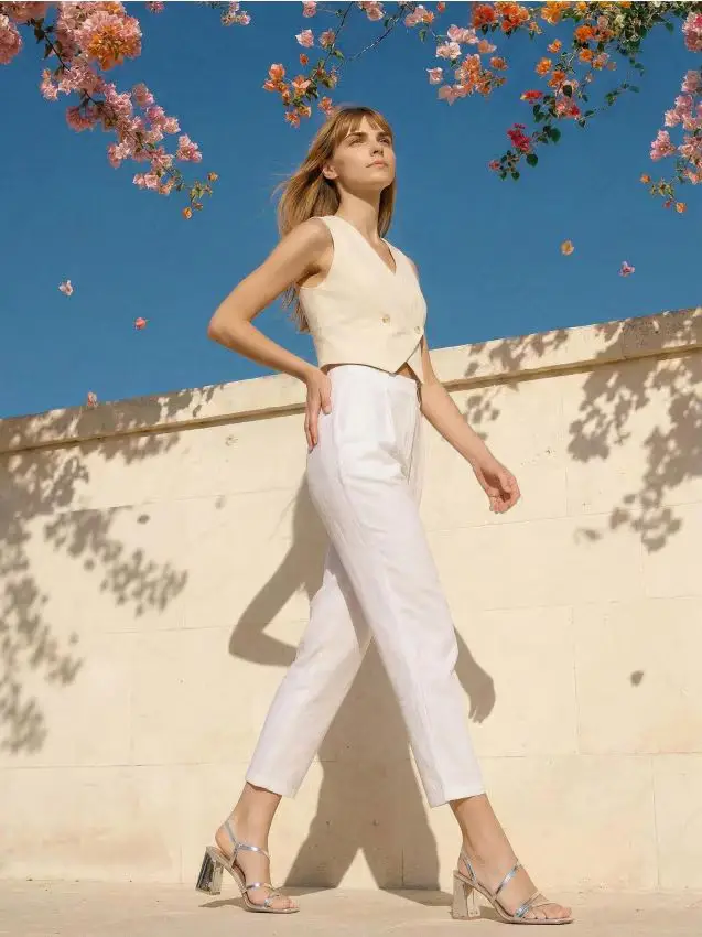 Pantaloni con pinces eleganti - panna