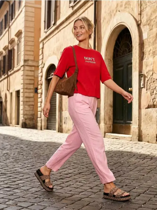 Pantaloni con pinces eleganti - rosa pastello