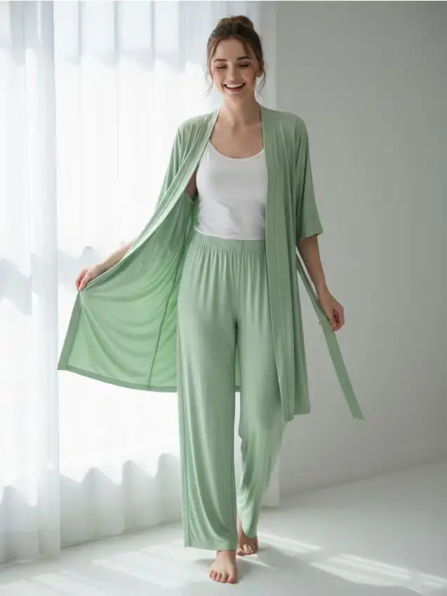 Pantaloni da pigiama a gamba larga - verde-marrone