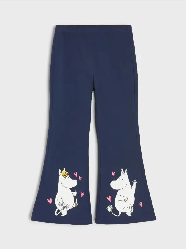 Pantaloni flare in cotone con stampa Moomin - blu scuro