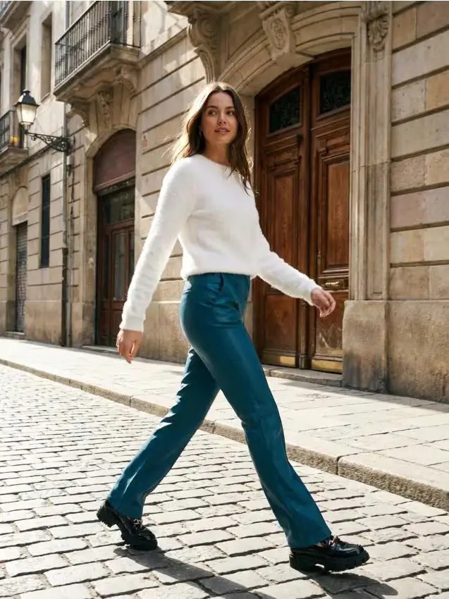 Pantaloni flare - verde petrolio