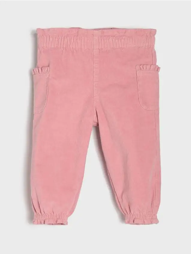 Pantaloni in corda imbottiti con volant decorativi - rosa cipria