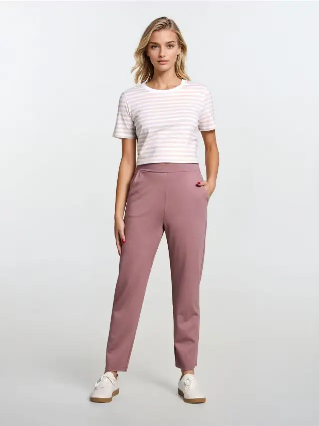 Pantaloni in maglia con viscosa - malva