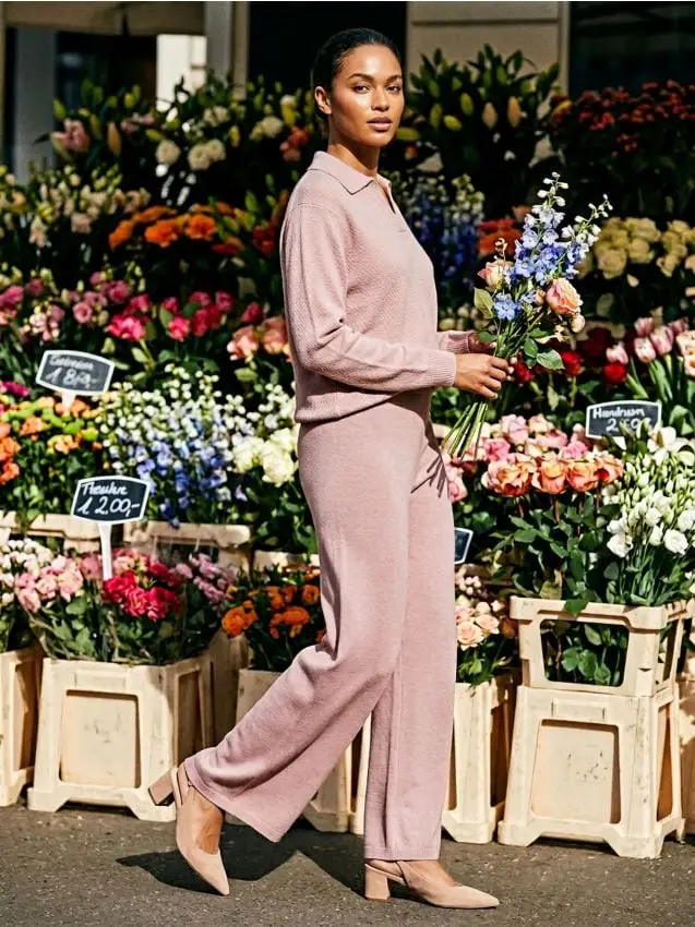 Pantaloni in maglia con vita elasticizzata - rosa pastello