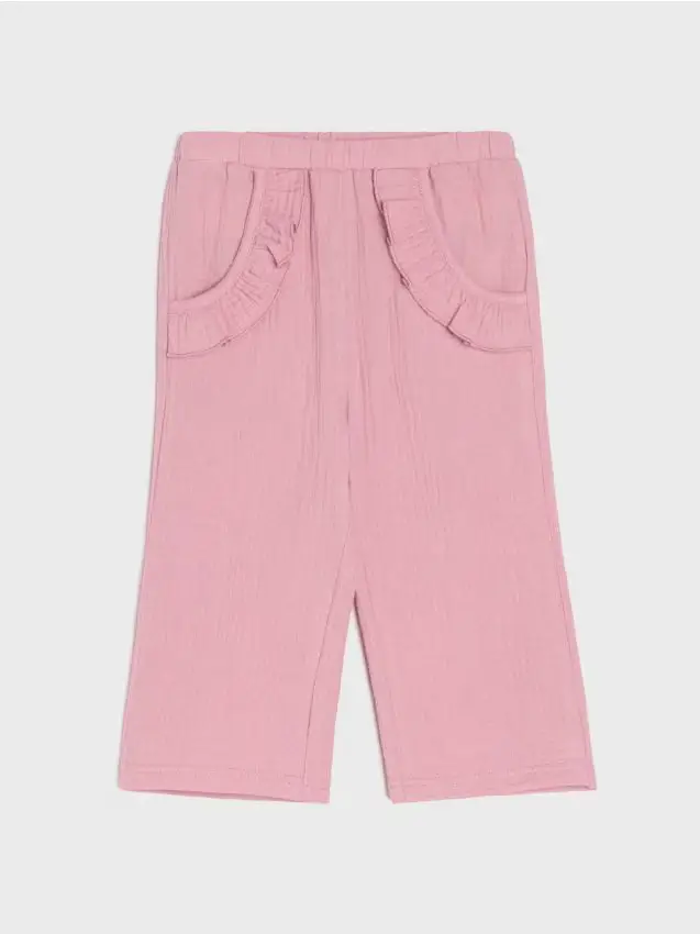Pantaloni in mussola con volant decorativo - rosa cipria