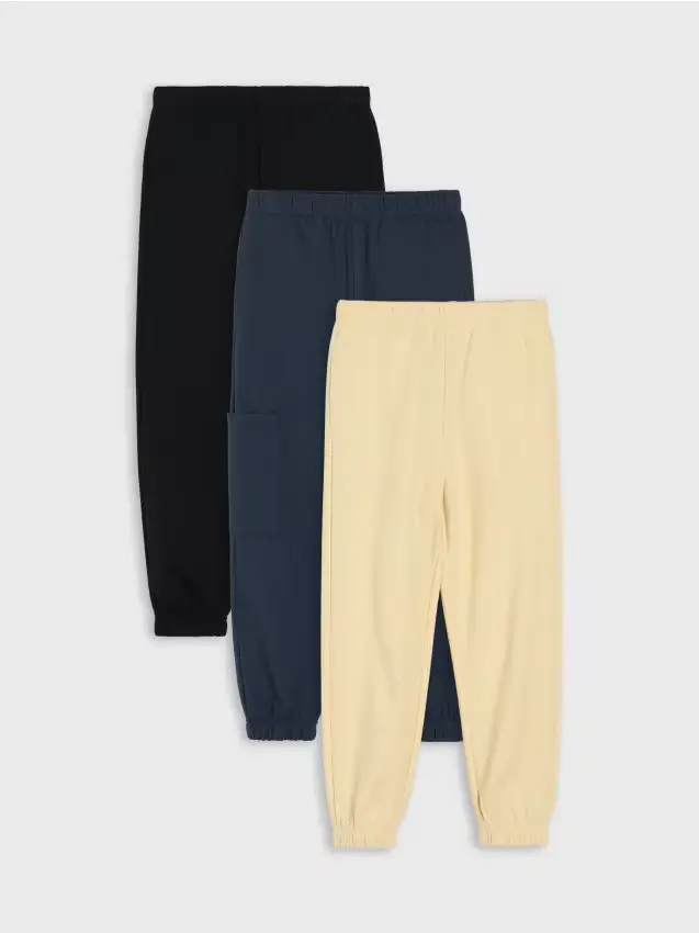 Pantaloni oversize in tessuto Pique e French Terry 3-pack - blu scuro