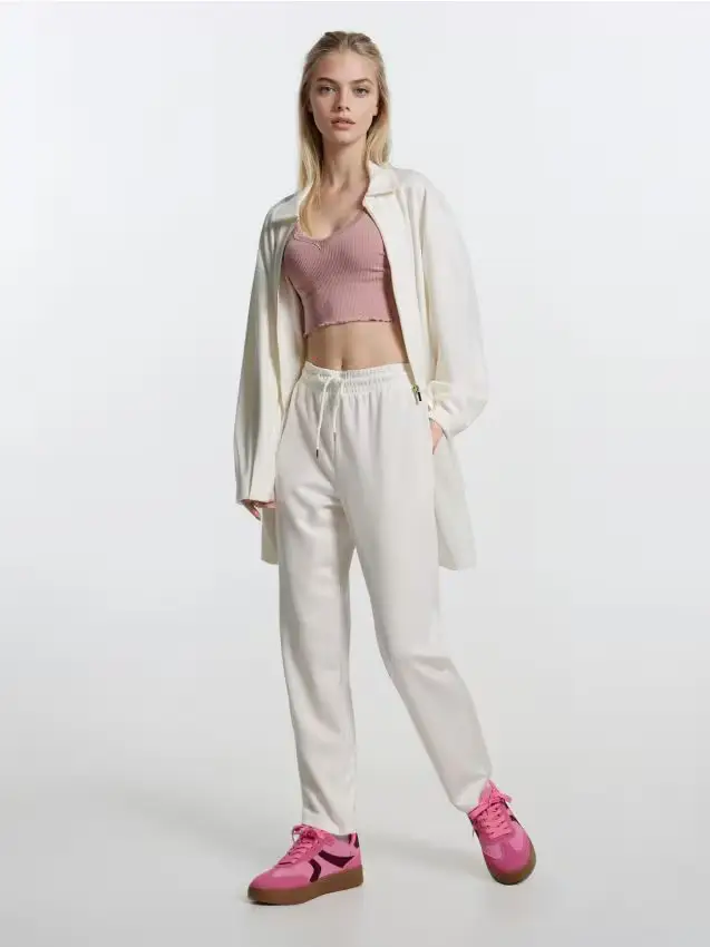 Pantaloni soft touch con aggiunta di viscosa - panna