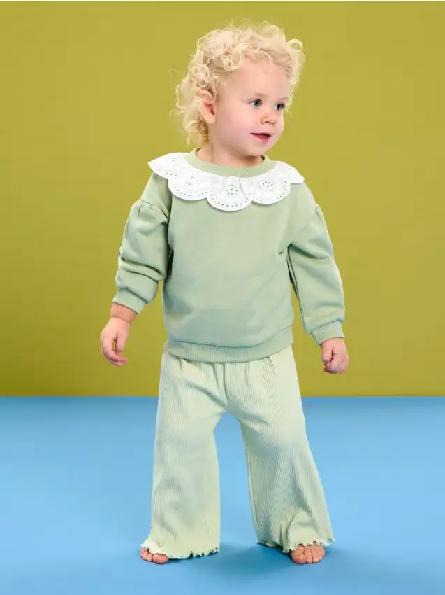 Pantaloni wide leg a costine - verde acciaio