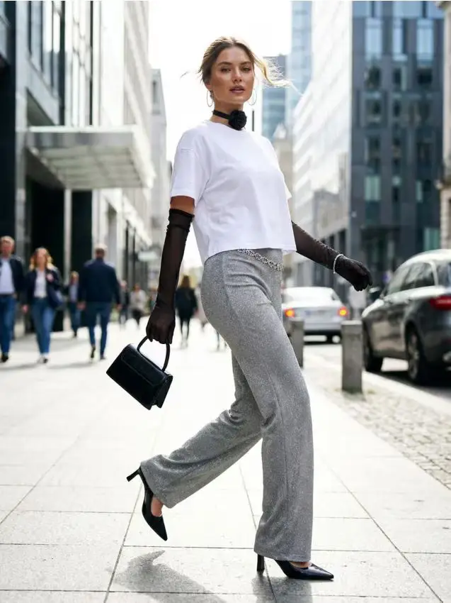 Pantaloni wide leg - argento