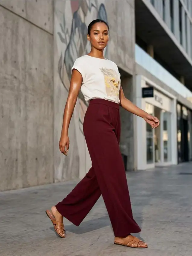 Pantaloni wide leg - bordeaux