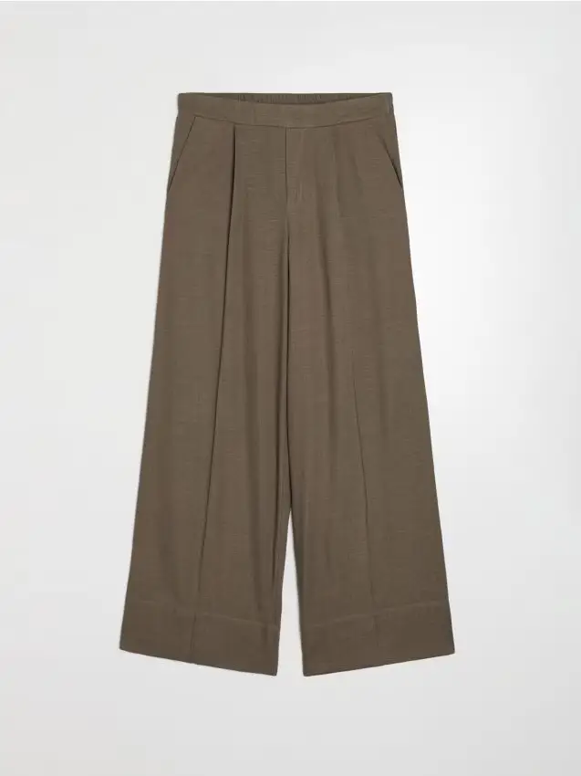 Pantaloni wide leg con viscosa e misto lino - marrone