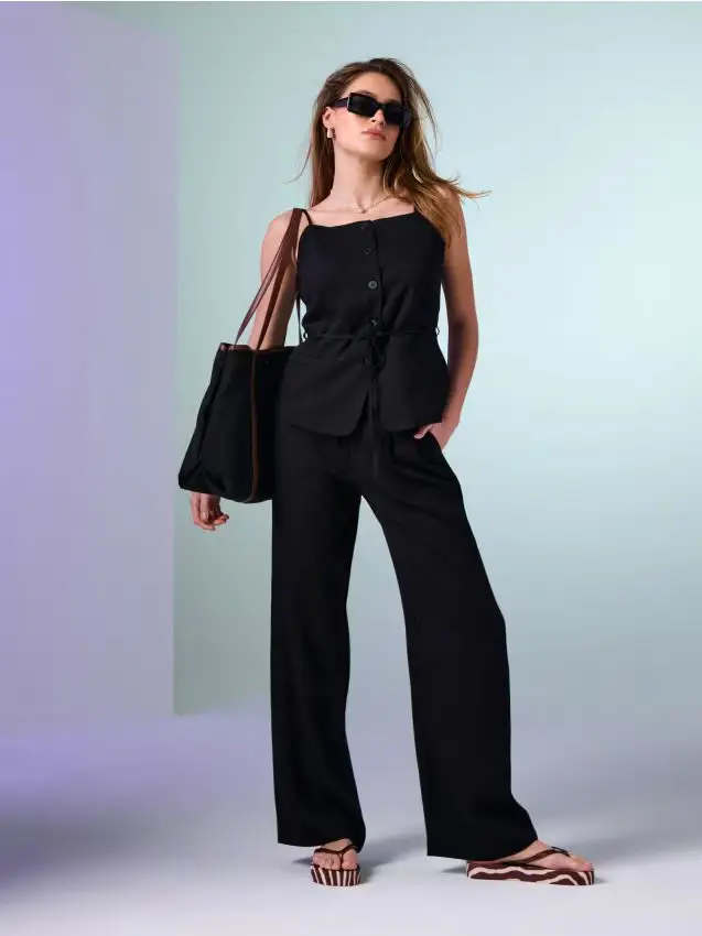 Pantaloni wide leg con viscosa - nero