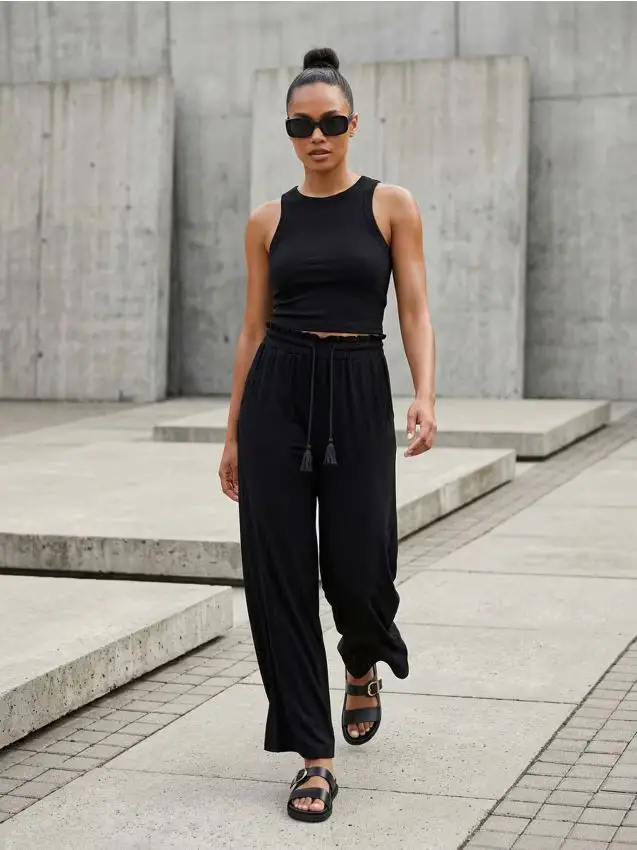 Pantaloni wide leg - nero