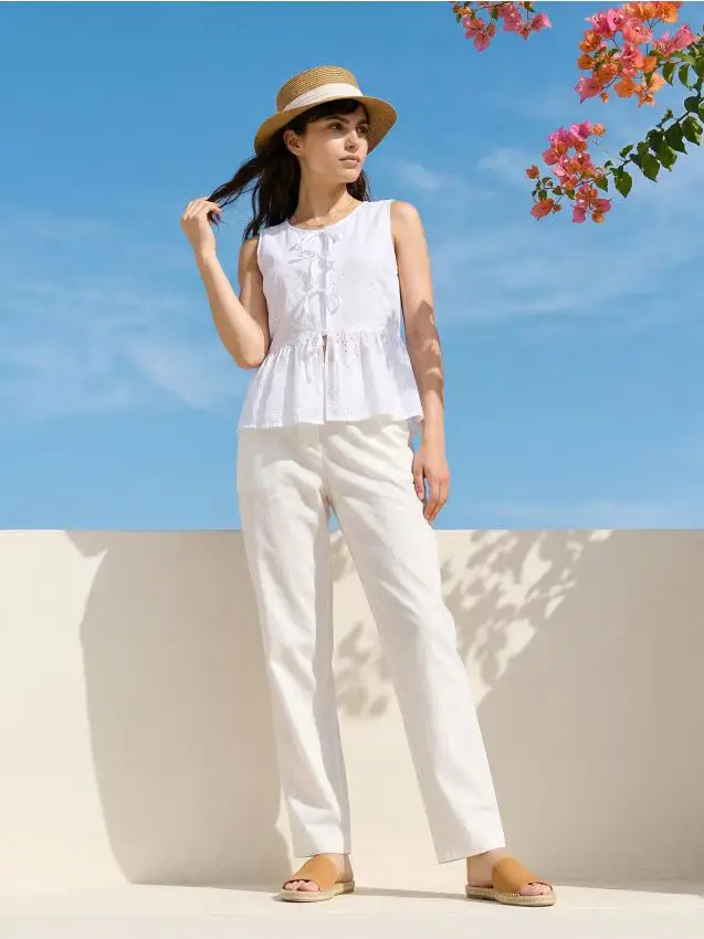 Pantaloni wide leg - panna