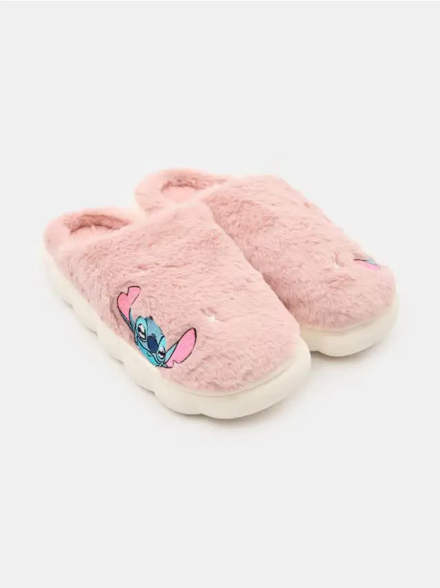Pantofole con eco pelliccia e ricamo Stitch - rosa pastello