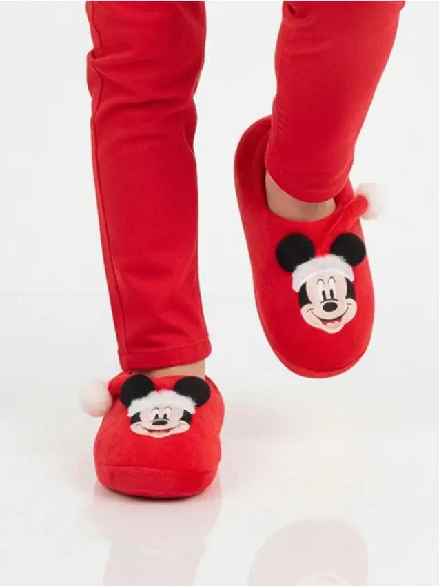 Pantofole in peluche con elementi 3D Mickey Mouse - rosso