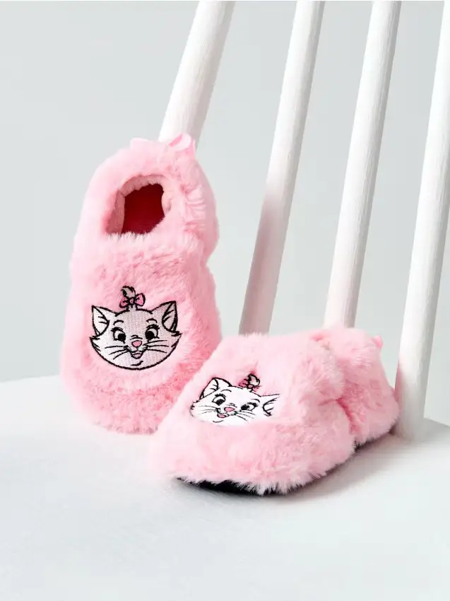 Pantofole in peluche con ricamo e fiocco decorativo The Aristocats - rosa pastello